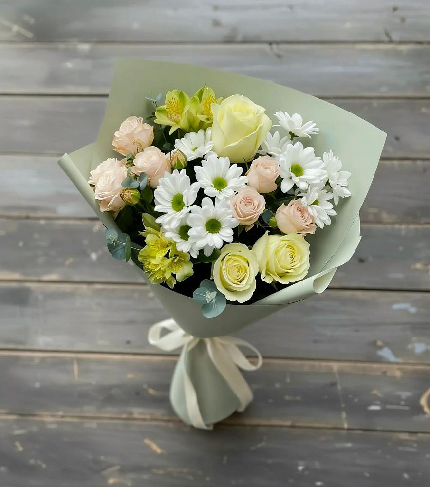 Букет цветов из: Альстромерии, Розы и Хризантемы в Бороздиновской