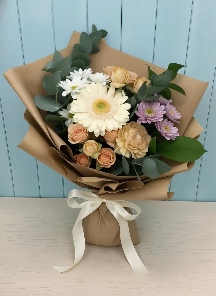 Букет цветов из: Герберы и Хризантемы в Бороздиновской
