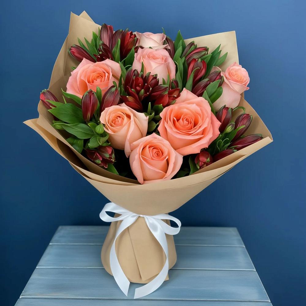 Букет цветов из: Розы и Альстромерии в Бороздиновской