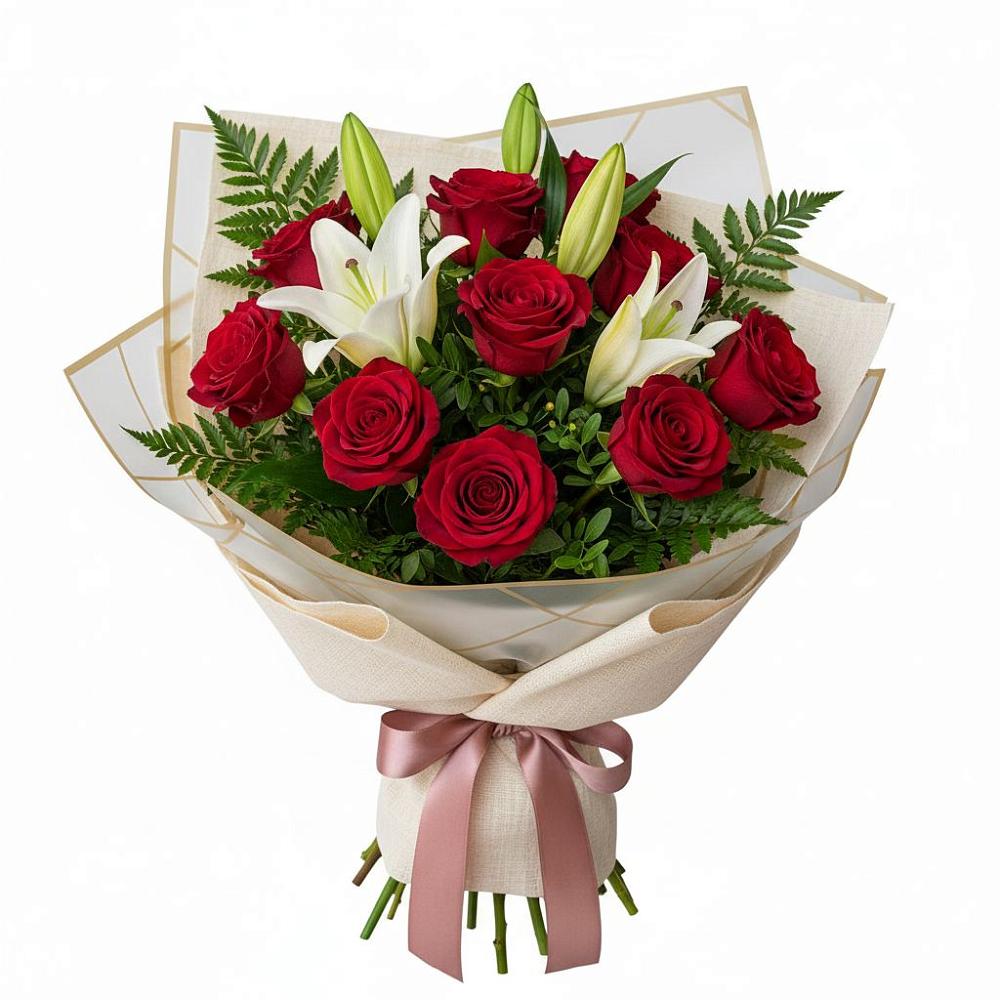 Букет цветов из: Лилии и Розы в Бороздиновской