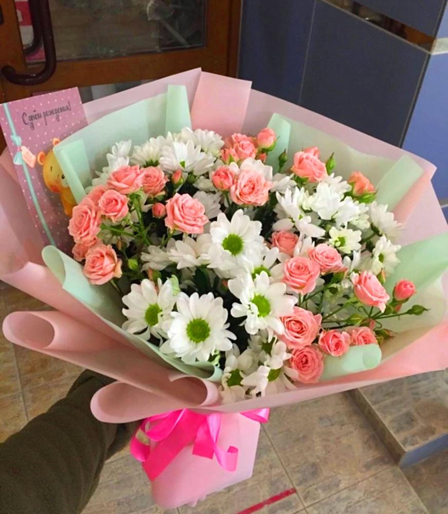 Букет цветов из: Розы и Хризантемы в Бороздиновской
