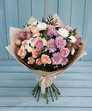 Букет цветов из:  Хризантемы, Розы и Альстромерии в Бороздиновской