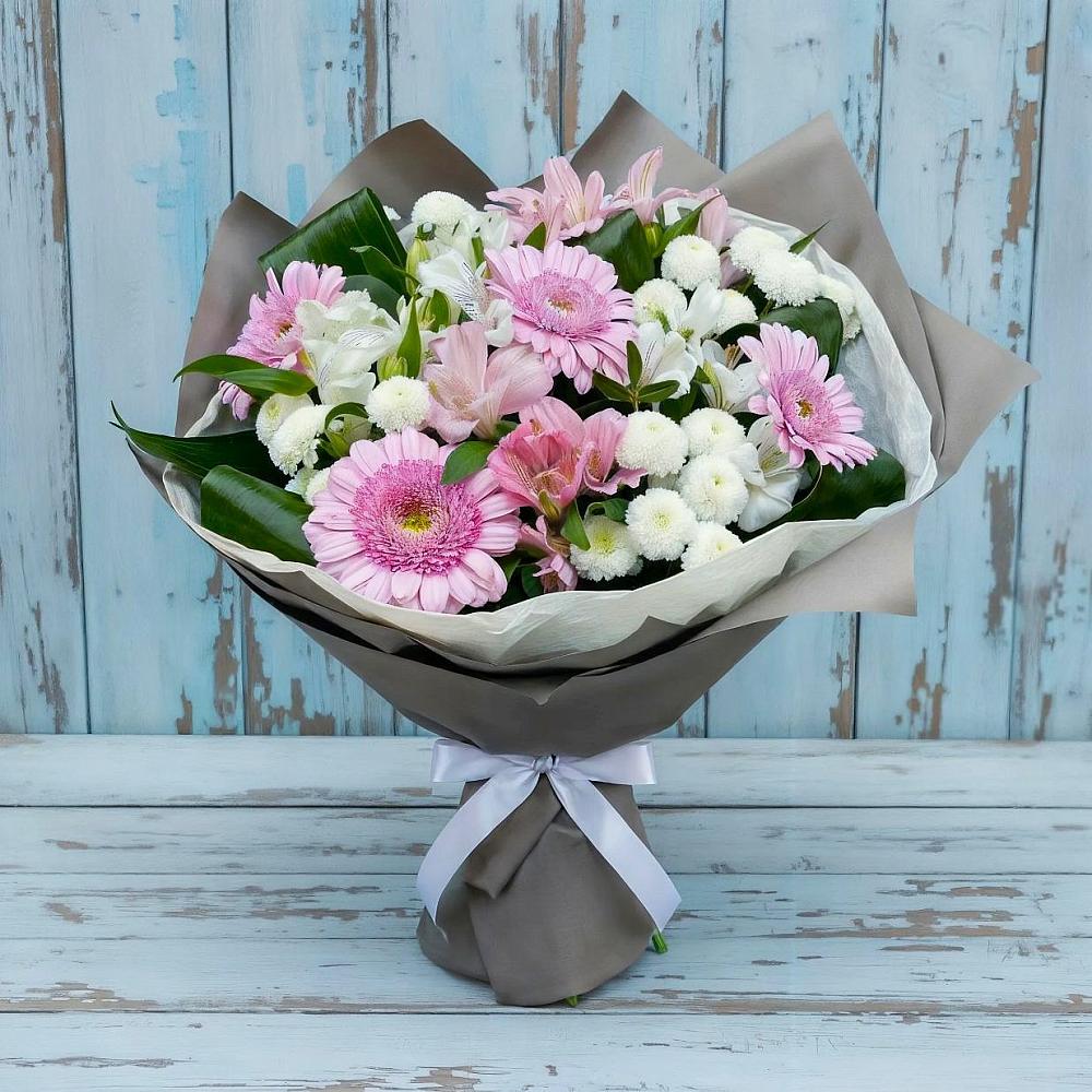 Букет цветов из: Герберы, Альстромерии и Хризантемы в Бороздиновской