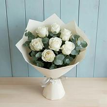 Букет Белые розы в Эвкалипте в Бороздиновской