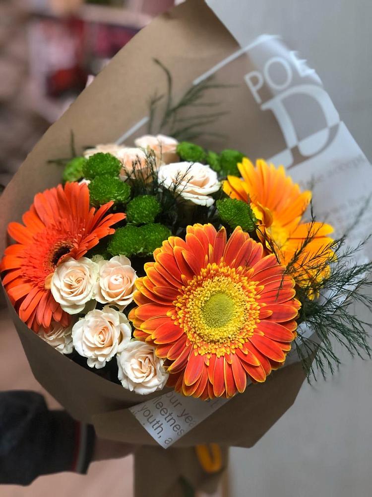 Букет цветов из: Герберы, Хризантемы и Розы в Бороздиновской